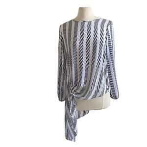 NEW YORK AND COMPANY Top Womens Sz Small Black White Stripe Asymmetrical Tie